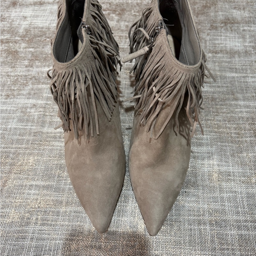 Sam Edelman Taupe Fringe Suede Ankle Booties